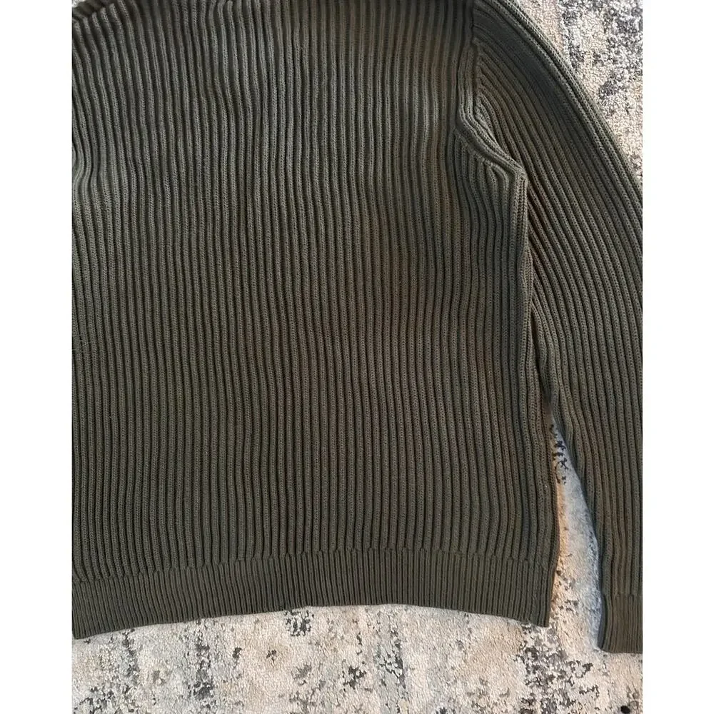 LL Bean Ribbed Heavy Knit Green Long Sleeve Sweater Button Cotton Men's XL